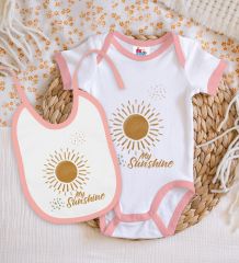 BK Kids My Sunshine Tasarımlı Pembe Bebek Body Zıbın ve Mama Önlüğü Hediye Seti-1