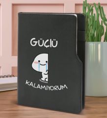 BK Gift Güçlü Kalamıyorum Tasarımlı Siyah Termo Deri Not Defteri 15x21cm-1