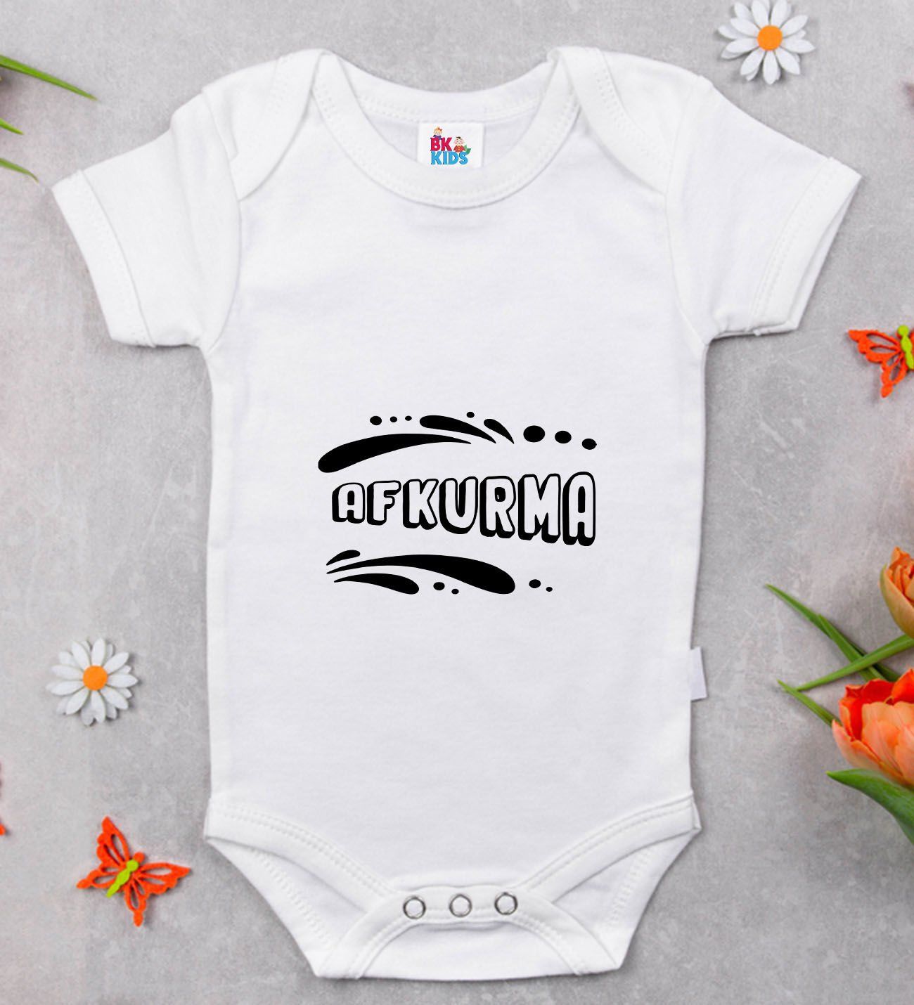 BK Kids Afkurma Tasarımlı Beyaz Bebek Body Zıbın-1