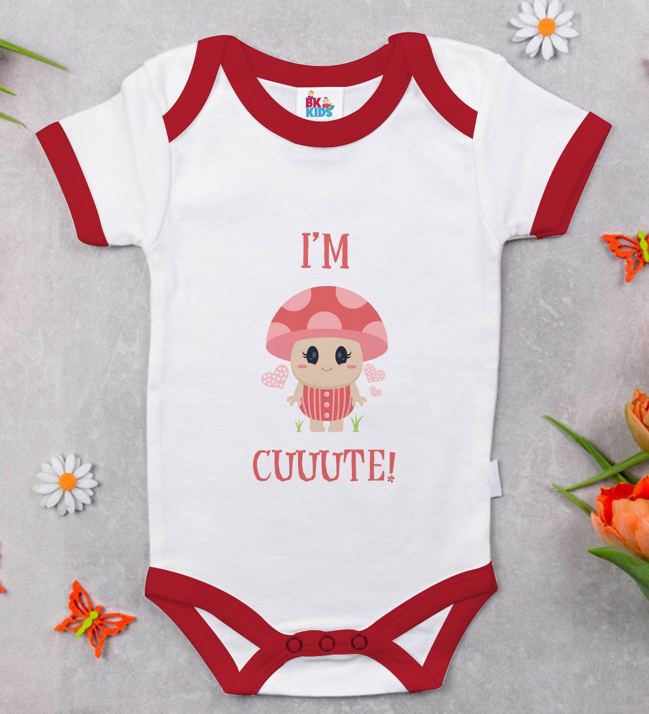 BK Kids I'm Cute Tasarımlı Kırmızı Bebek Body Zıbın-2