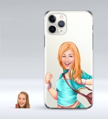 Kişiye Özel Kadın Karikatürlü iPhone 11 Pro İnce Şeffaf Silikon Telefon Kapağı-52