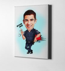 Kişiye Özel Bay Polis Karikatür Kanvas Tablo (50 x 70 cm.) 2