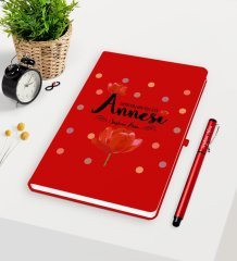 Kişiye Özel Dünyanın En İyi Annesi Kırmızı Defter Kalem Seti - 10