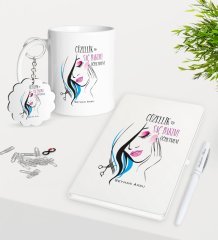 Kişiye Özel Güzellik ve Saç Bakımı Öğretmeni Kupa Anahtarlık Beyaz Defter Kalem Hediye Seti