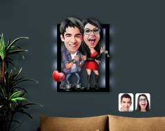 Kişiye Özel Sevgililer Karikatürlü 3D Led Işıklı Ahşap Tablo-1