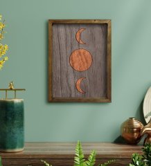 BK Home Ay Tasarımlı Doğal Masif Ahşap Çerçeveli Tablo 45x65cm-1