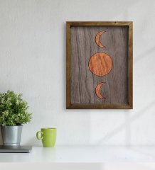 BK Home Ay Tasarımlı Doğal Masif Ahşap Çerçeveli Tablo 45x65cm-1