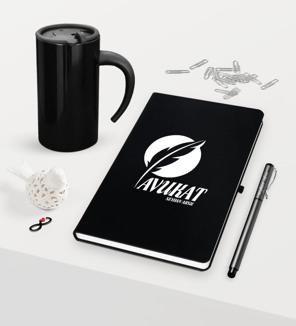 Kişiye Özel Avukat Temalı Siyah Defter Kalem ve Termos Mug Seti  - 12