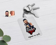Kişiye Özel Baba Oğul Karikatürlü Şeffaf Pleksi Anahtarlık-4