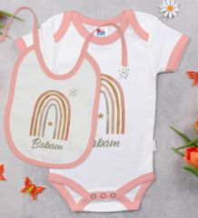 BK Kids Babam Tasarımlı Pembe Bebek Body Zıbın ve Mama Önlüğü Hediye Seti-1