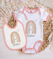 BK Kids Babam Tasarımlı Pembe Bebek Body Zıbın ve Mama Önlüğü Hediye Seti-1