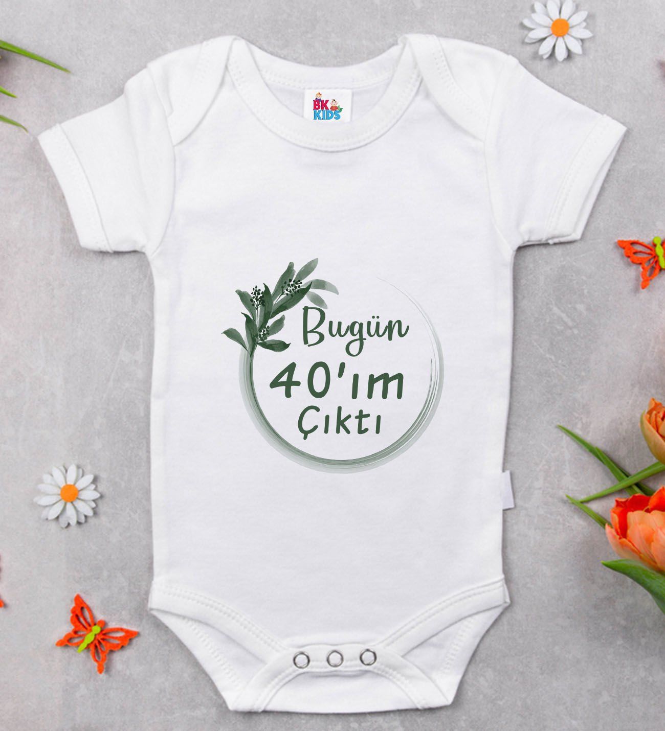 BK Kids 40'ım Çıktı Tasarımlı Beyaz Bebek Body Zıbın-1
