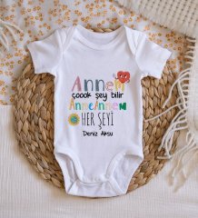 BK Kids İsimli Annem Çok Şeyi Bilir Tasarımlı Bebek Body Zıbın - Model 1
