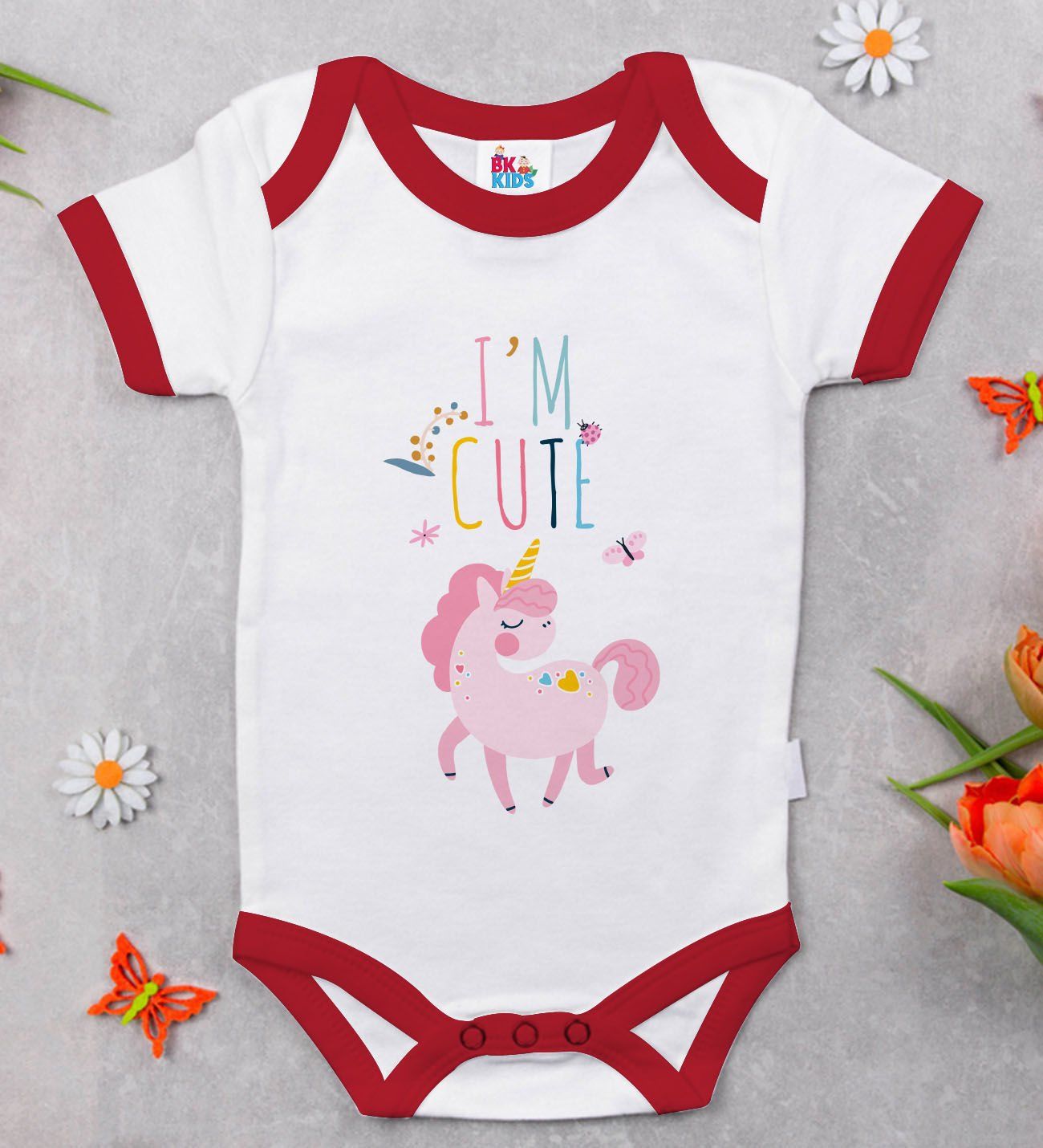 BK Kids I'm Cute Tasarımlı Kırmızı Bebek Body Zıbın-1