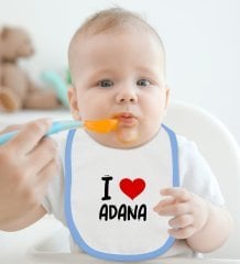 BK Kids I Love Adana Tasarımlı Mavi Bebek Mama Önlüğü - Model 1