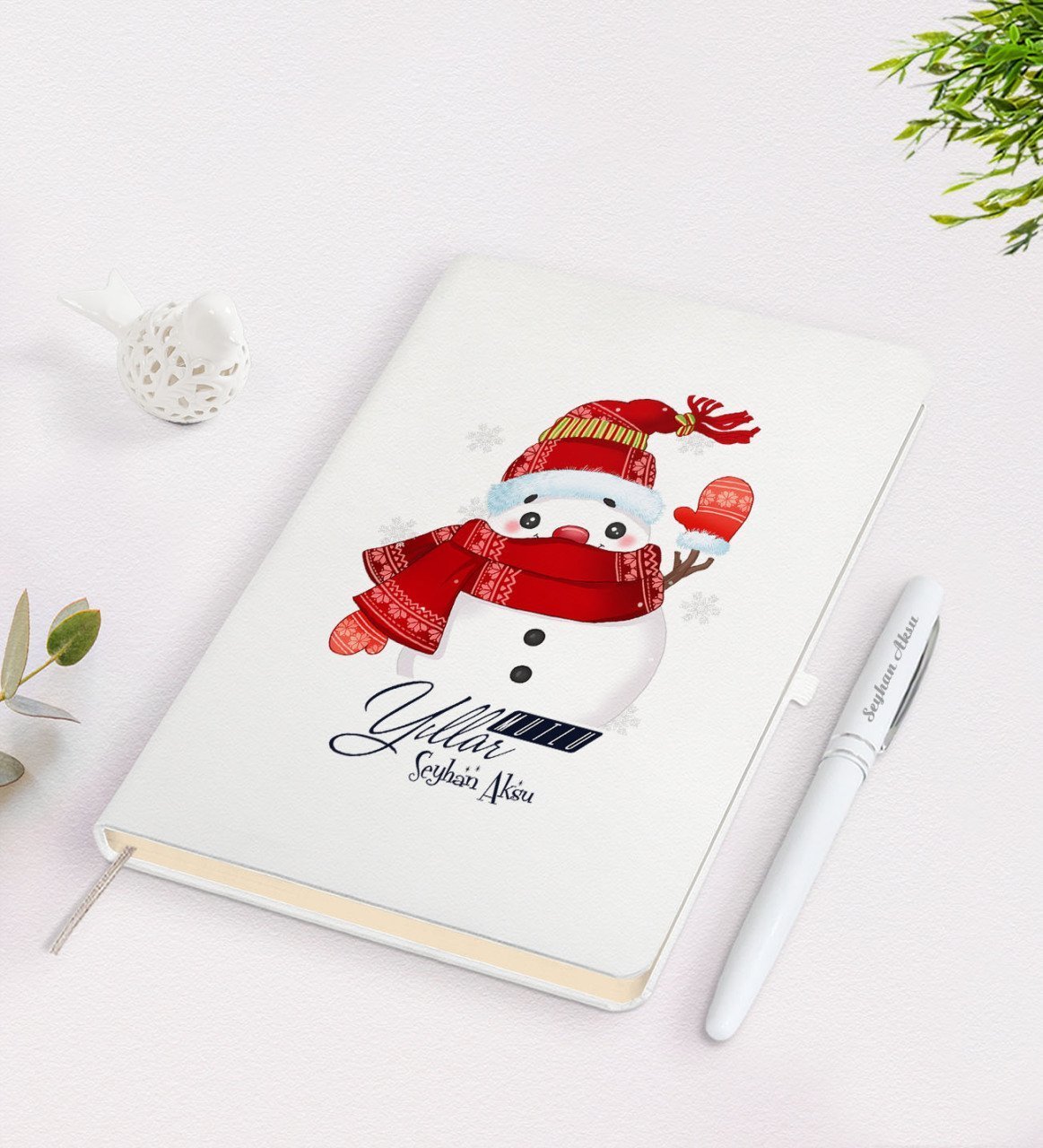 Kişiye Özel Mutlu Yıllar Tasarımlı Beyaz Defter ve Kalem Seti - 4