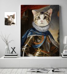 Kişiye Özel Evcil Dost Orta Çağ Kralı Kedi Pet Kanvas Tablo (50 x 70 cm.) 1