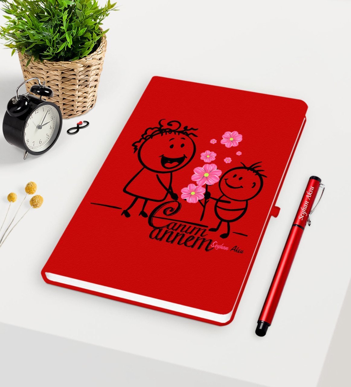 Kişiye Özel Canım Annem Kırmızı Defter Kalem Seti - 17