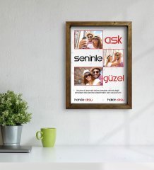 Kişiye Özel Aşk Seninle Güzel Temalı Doğal Masif Ahşap Çerçeveli Tablo 45x65cm-1