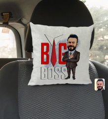 Kişiye Özel Erkek Big Boss Karikatürlü Kare Araç Koltuk Yastığı-4