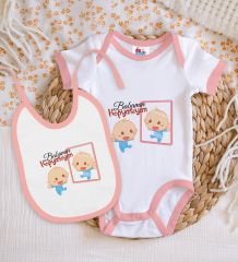 BK Kids Babamın Kopyasıyım Tasarımlı Pembe Bebek Body Zıbın ve Mama Önlüğü Hediye Seti-1