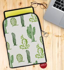 BK Gift Kaktüs Tasarımlı Taşınabilir Koruyucu Tablet Kılıfı & Organizer Çanta - Siyah-3