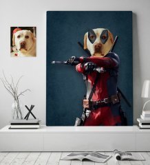 Kişiye Özel Evcil Dost Deadpool Köpek Pet Kanvas Tablo (50 x 70 cm.) 1