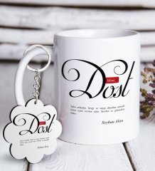 Kişiye Özel Mânâ Dost Beyaz Kupa ve Anahtarlık Hediye Seti