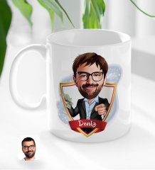 Kişiye Özel İsimli Erkek Milyoner Karikatürlü Beyaz Kupa Bardak-1