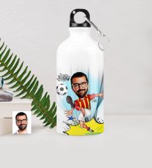 Kişiye Özel Bay Futbolcu Sarı Kırmızı Karikatürlü Metal Suluk (500 ml.) 1