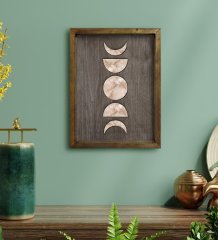 BK Home Ay ve Güneş Tasarımlı Doğal Masif Ahşap Çerçeveli Tablo 45x65cm-1