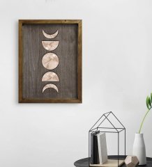 BK Home Ay ve Güneş Tasarımlı Doğal Masif Ahşap Çerçeveli Tablo 45x65cm-1