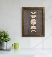 BK Home Ay ve Güneş Tasarımlı Doğal Masif Ahşap Çerçeveli Tablo 45x65cm-1