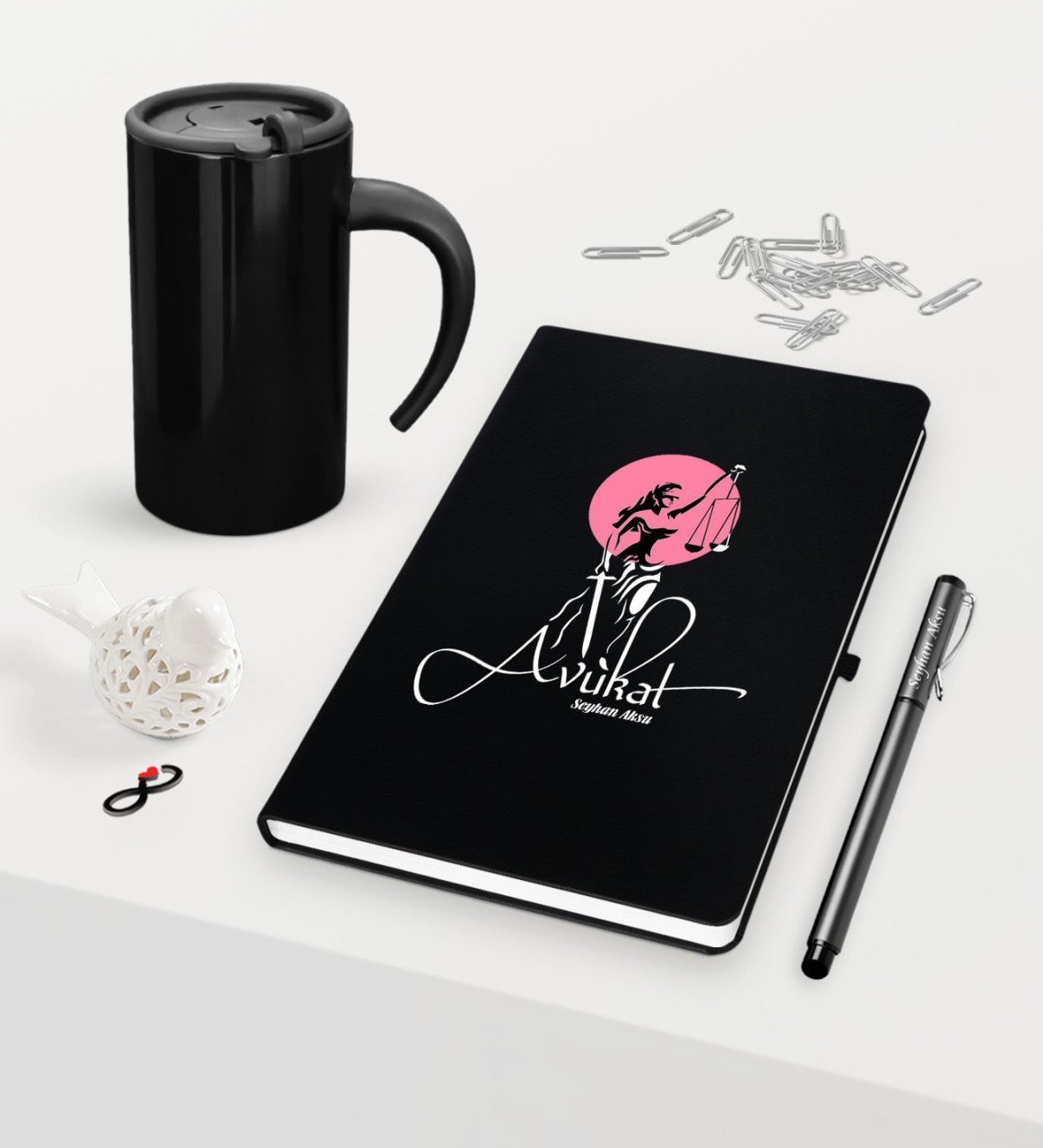 Kişiye Özel Avukat Temalı Siyah Defter Kalem ve Termos Mug Seti  - 10