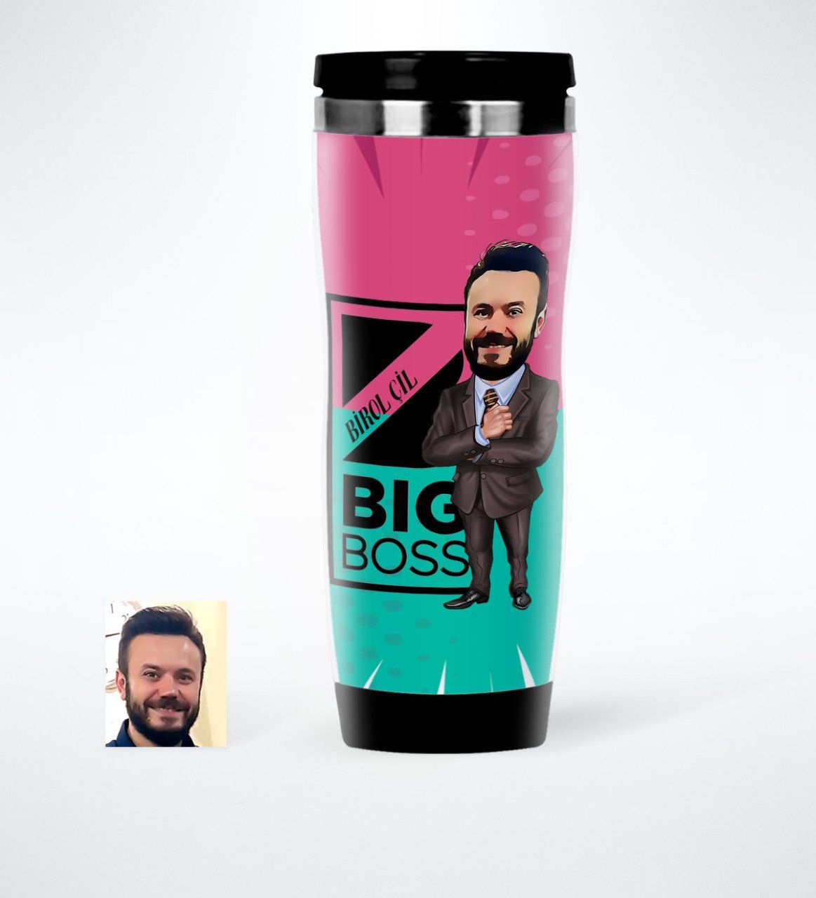 Kişiye Özel Bay Big Boss Karikatürlü Çelik Termos Bardak - 1