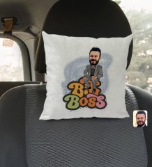 Kişiye Özel Erkek Big Boss Karikatürlü Kare Araç Koltuk Yastığı-3