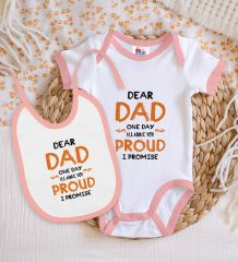 BK Kids Dear Dad Tasarımlı Pembe Bebek Body Zıbın ve Mama Önlüğü Hediye Seti-1
