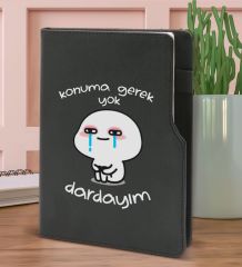 BK Gift Dardayım Tasarımlı Siyah Termo Deri Not Defteri 15x21cm-1