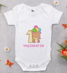 BK Kids 1 Yaşındayım Tasarımlı Beyaz Bebek Body Zıbın-1