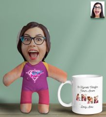 BK Gift Kişiye Özel Fotoğraflı Pembe Anne Bebek Yastık ve Kupa Bardak Hediye Seti, Anneye Hediye, Anneler Günü Hediyeleri