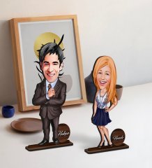 BK Gift Kişiye Özel Sevgili Karikatürlü Ahşap Biblo Seti Model-4