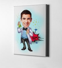 Kişiye Özel Bay Kimya Mühendisi Karikatür Kanvas Tablo (50 x 70 cm.) 2