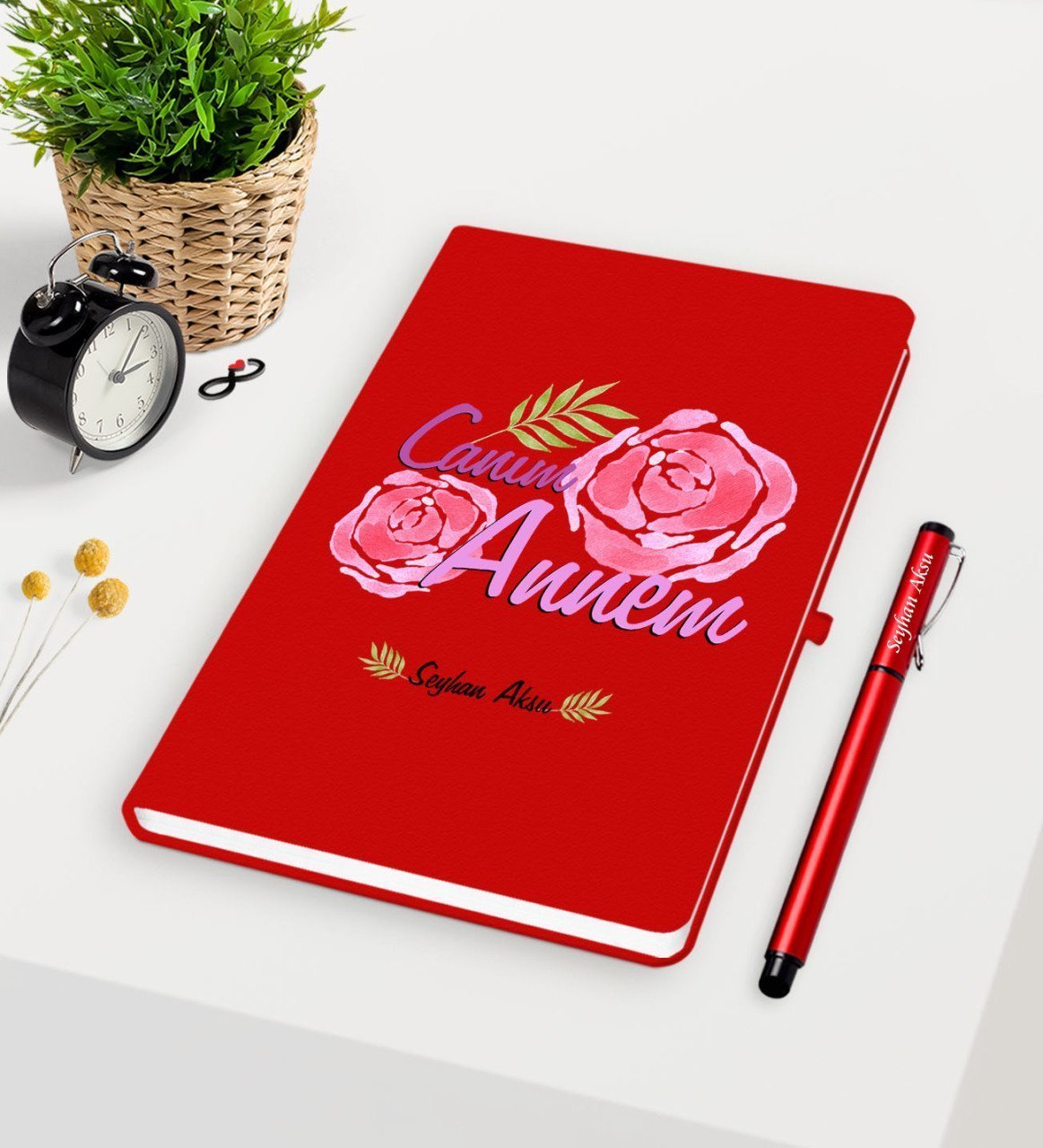 Kişiye Özel Canım Annem Kırmızı Defter Kalem Seti - 15