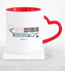 Kişiye Özel Mesleki Üretim Mühendisi Kırmızı Kalpli Kupa Bardak