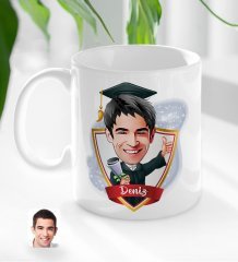 Kişiye Özel İsimli Erkek Mezun Karikatürlü Beyaz Kupa Bardak-1