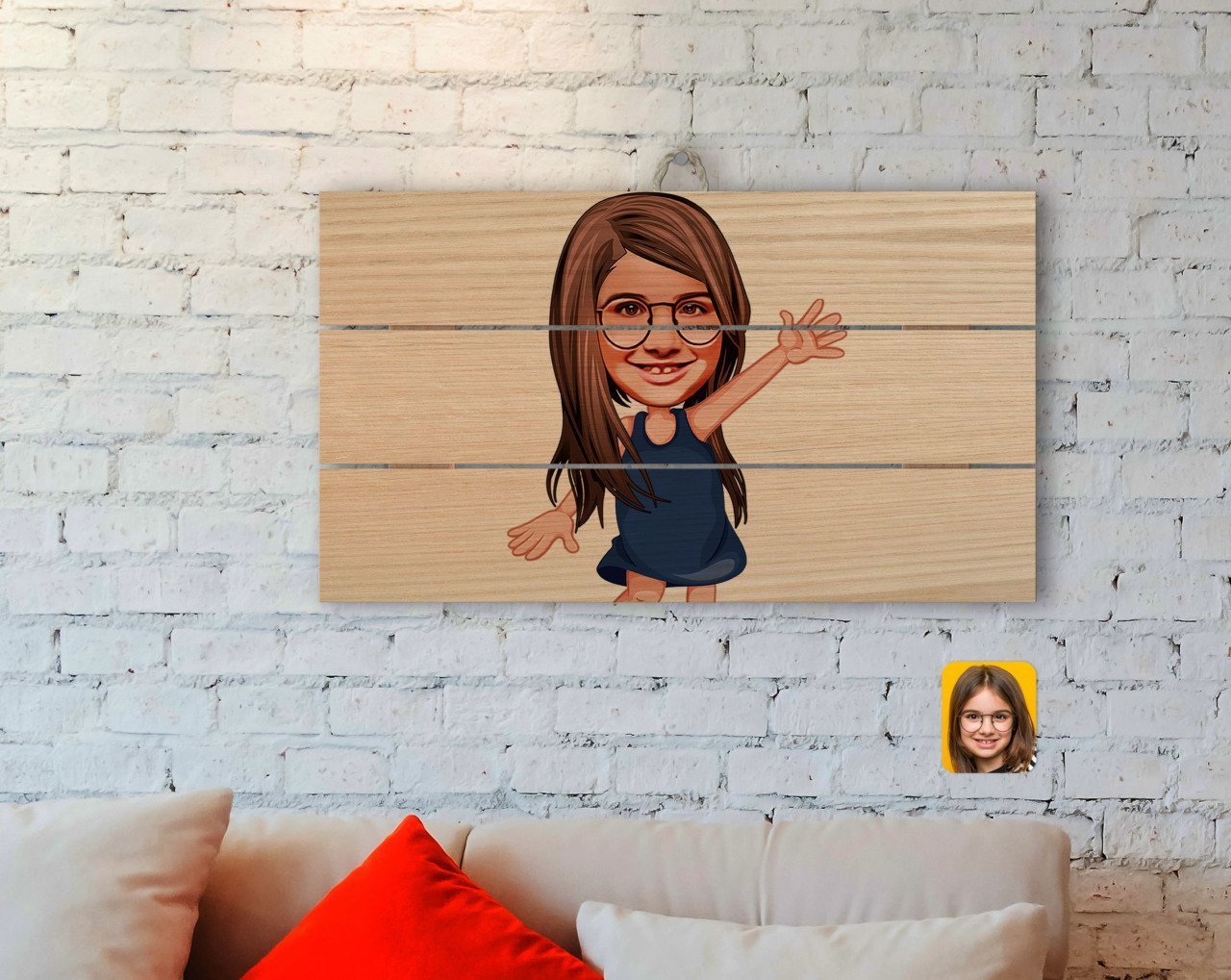 Kişiye Özel Kız Çocuk Karikatürlü Otantik Ahşap Palet Tablo-4