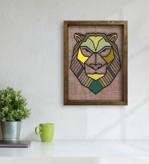 BK Home Aslan Tasarımlı Doğal Masif Ahşap Çerçeveli Tablo 45x65cm-1