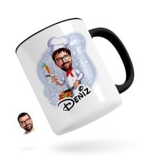 Kişiye Özel Erkek Chef Karikatürlü Siyah Kupa Bardak-1