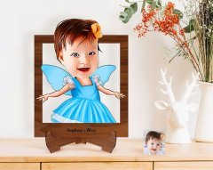 Kişiye Özel Kız Çocuk Peri Karikatürlü Ahşap Standlı 3D Biblo-1