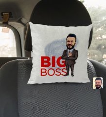 Kişiye Özel Erkek Big Boss Karikatürlü Kare Araç Koltuk Yastığı-2